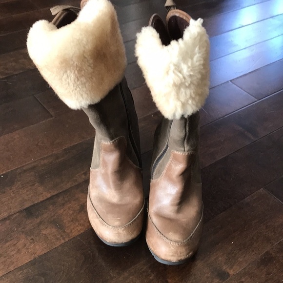 PAJAR Couture Collection Fur Trimmed Suede & Leather Heeled Boots Size 7.5 - Picture 4 of 13
